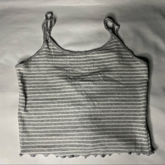 Urban Planet: Grey And White Stripped Back Lace Tie Top - Picture 2 of 2